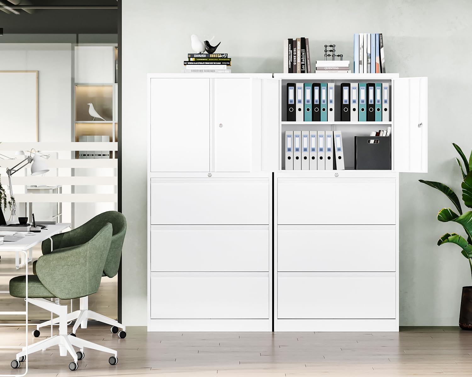 Metal Storage Cabinets for Home Office,File Cabinet-2 Drawers with Lock and Adjustable Shelves-Hang Legal/Letter/A4/F4 Size Filing-White