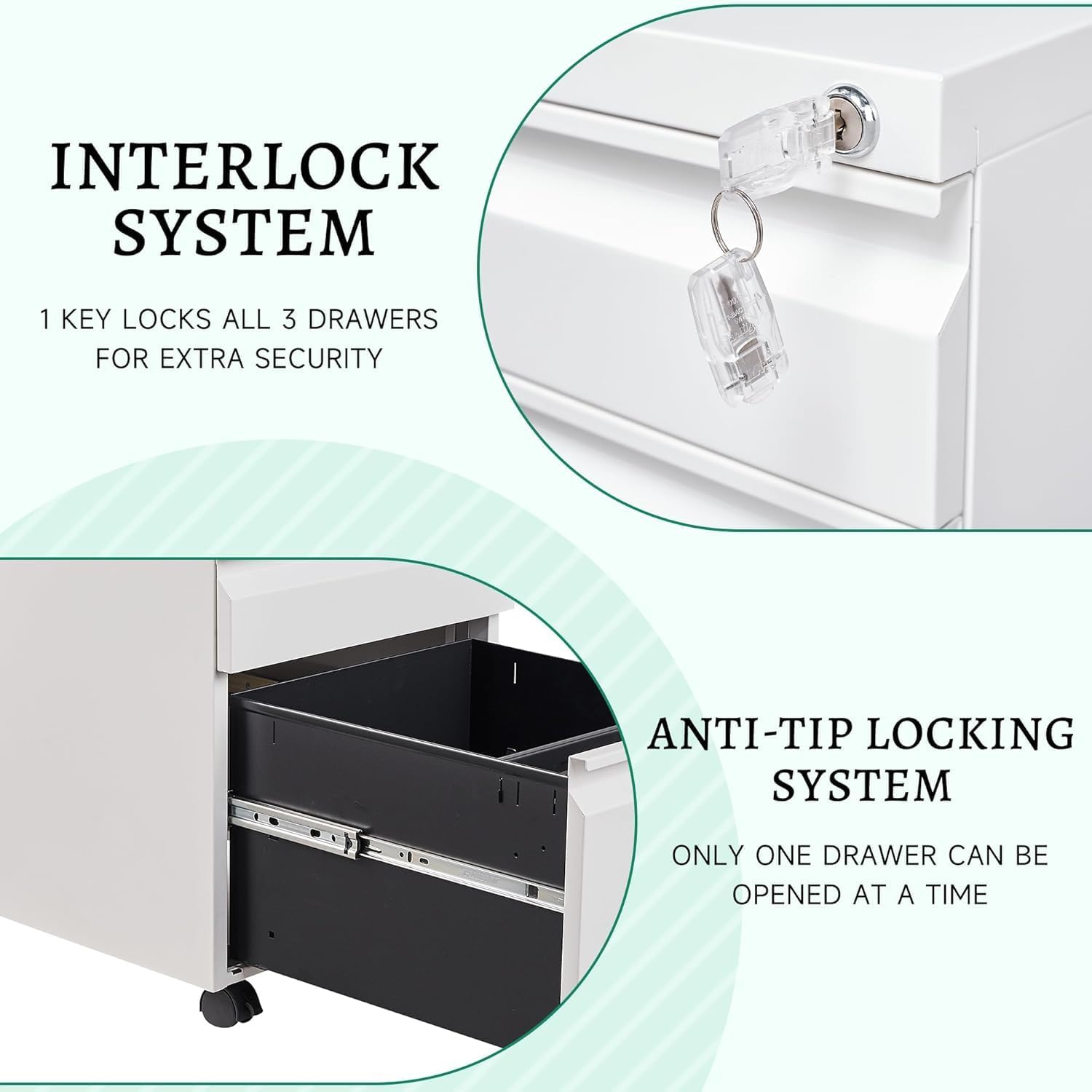 3 Drawer Mobile File Cabinet with Lock,Under Desk Metal Filing Cabinets for Home Office Organizer Letters/Legal/A4((Fully Assembled-Black)