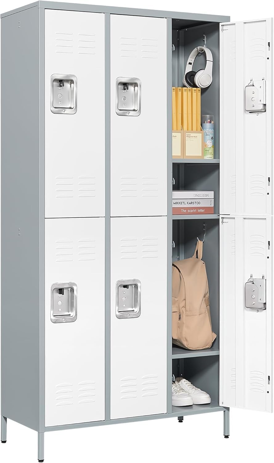 Metal Lockers for Employees-6 Door Storage Locker with Shelves and Lockable Steel Cabinet for School,Gym,Office,Staff (Gray, 6 Door)