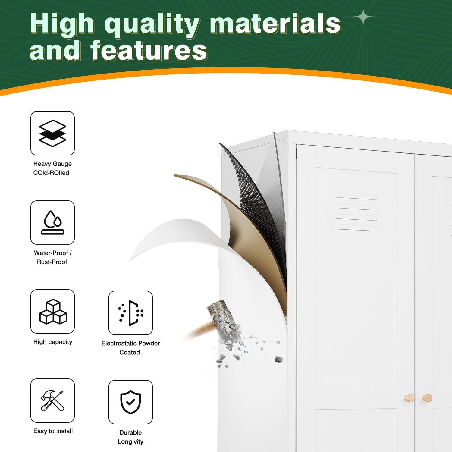 Storage Cabinet with Doors and Shelves,Small Freestanding Bathroom Floor Metal Cabinets -White