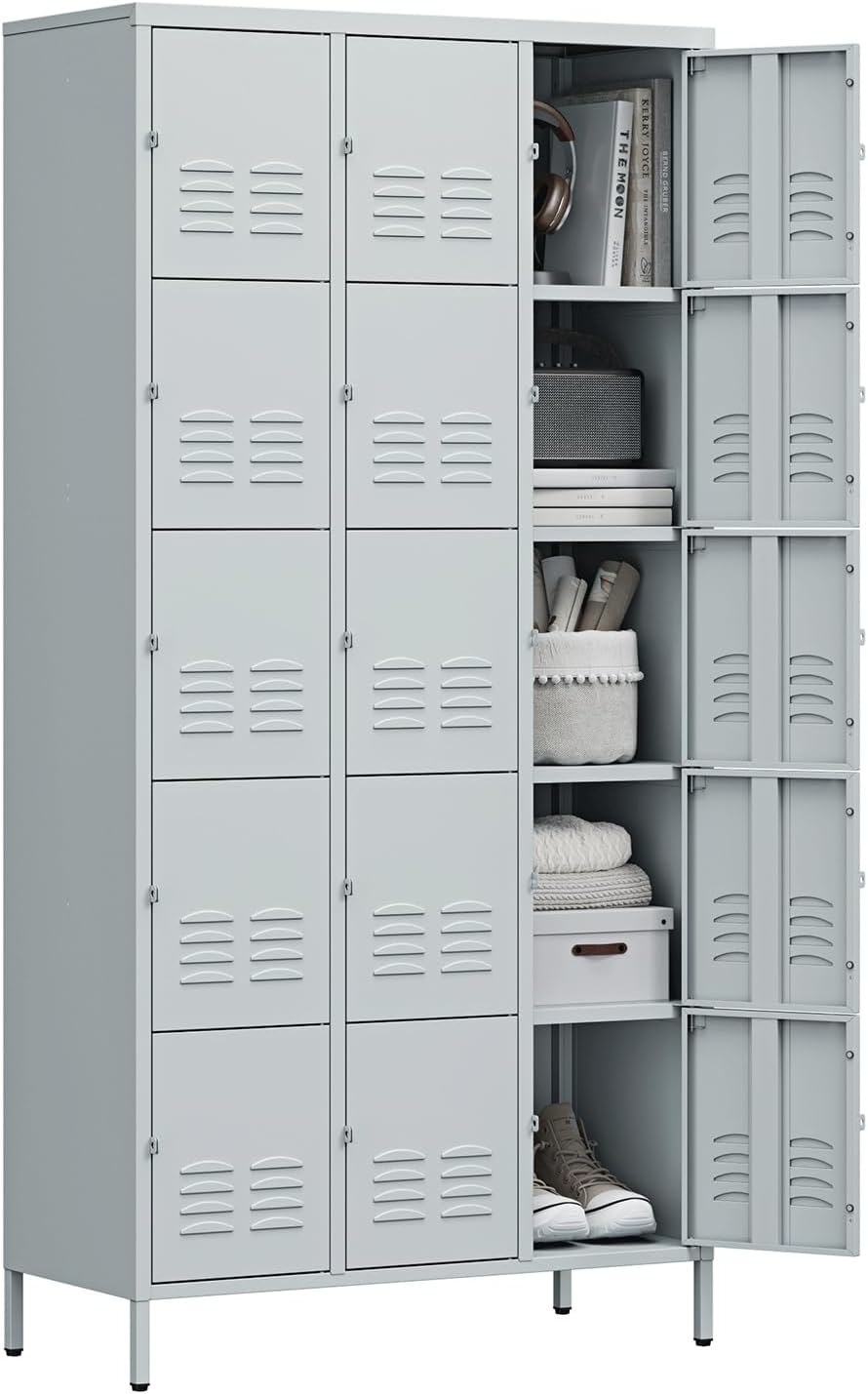 Metal Lockers for Employees-6 Door Storage Locker with Shelves and Lockable Steel Cabinet for School,Gym,Office,Staff (Gray, 6 Door)