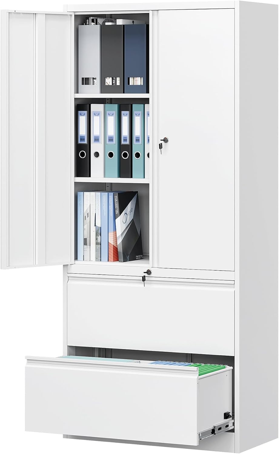 Metal Storage Cabinets for Home Office,File Cabinet-2 Drawers with Lock and Adjustable Shelves-Hang Legal/Letter/A4/F4 Size Filing-White