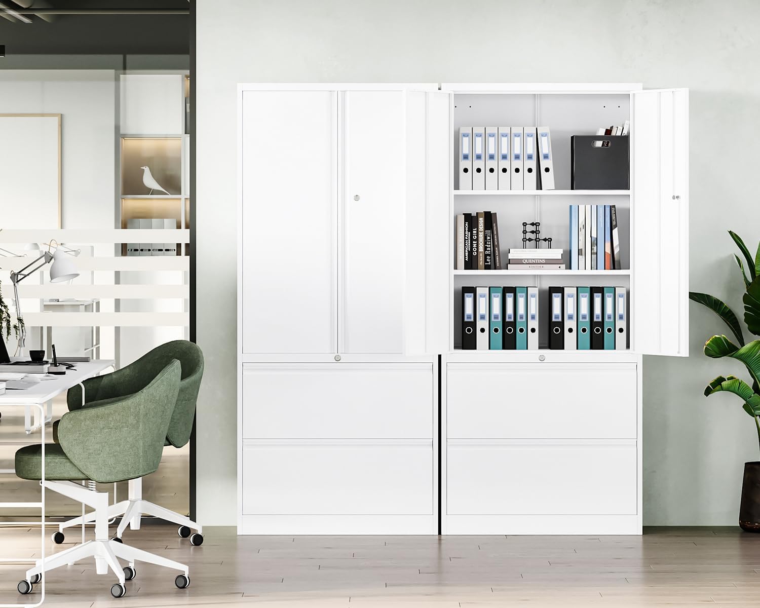 Metal Storage Cabinets for Home Office,File Cabinet-2 Drawers with Lock and Adjustable Shelves-Hang Legal/Letter/A4/F4 Size Filing-White