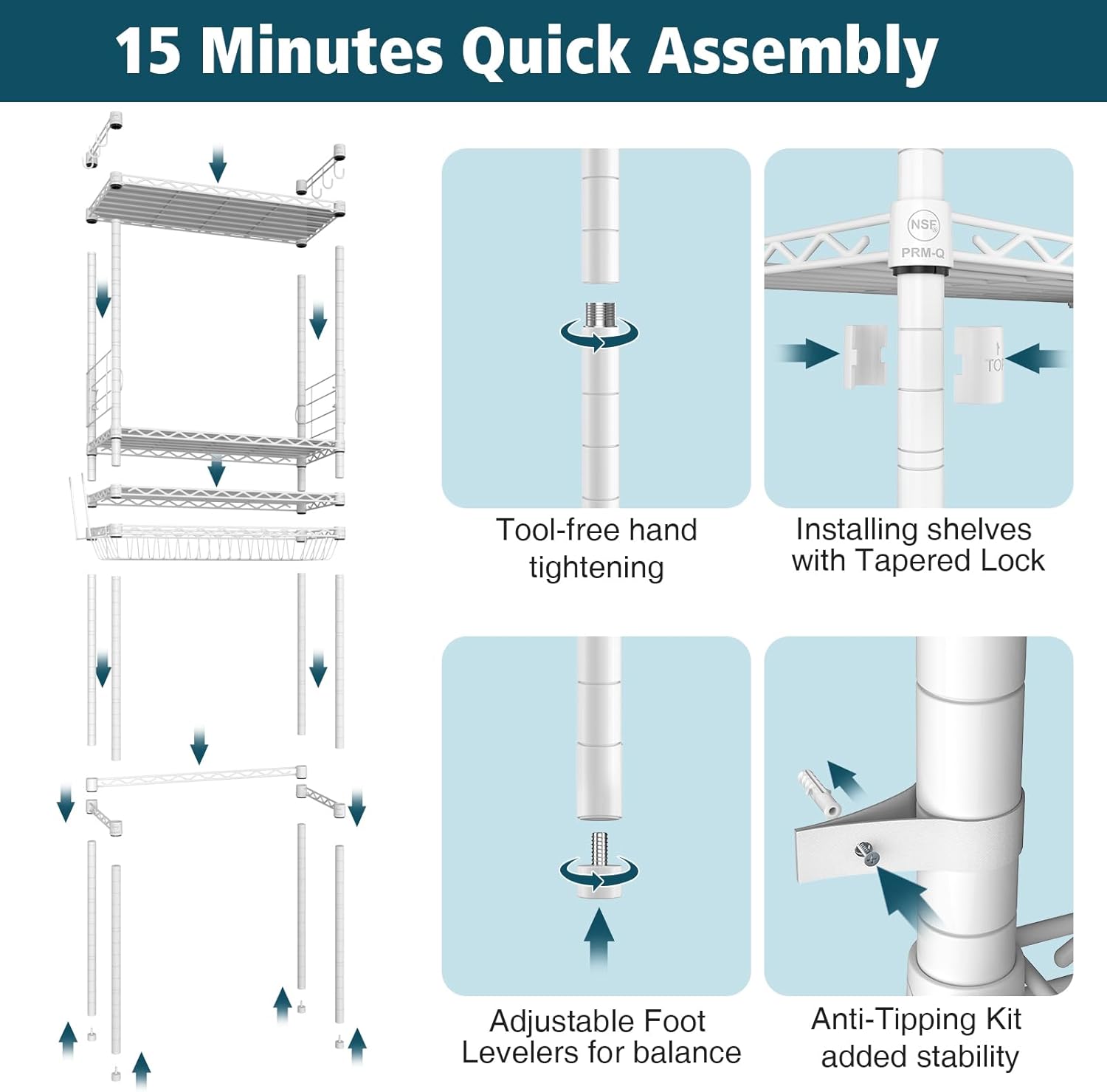 4-Tier Over-the-Toilet Storage Rack, Adjustable Freestanding Bathroom Shelf Organizer with Hooks for Bathroom & Laundry, Black