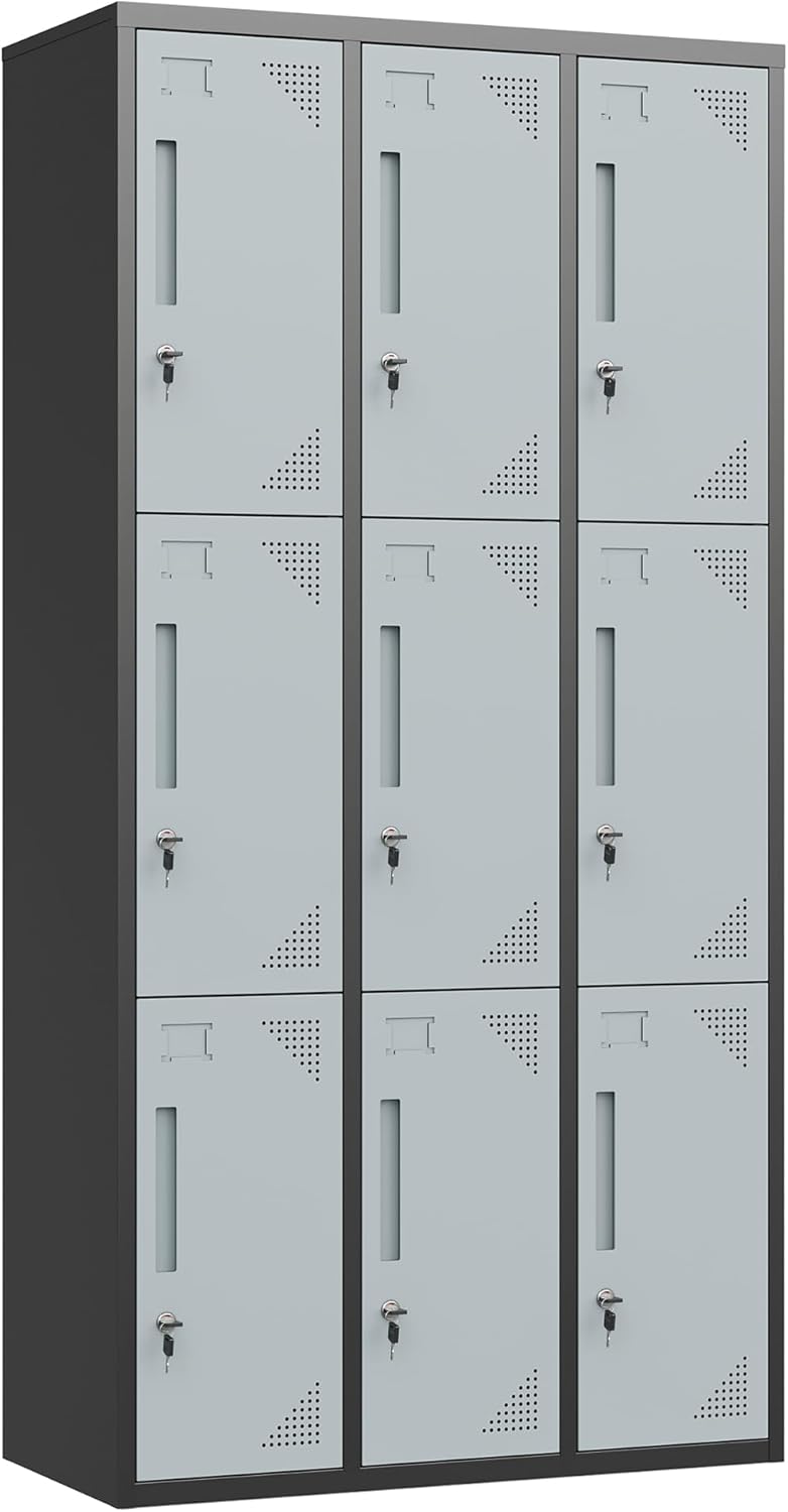 Metal Lockers for Employees,71" Steel Storage Cabinet with 6 Door Lockable for Office Staff,Home,Gym,School (Grey White)