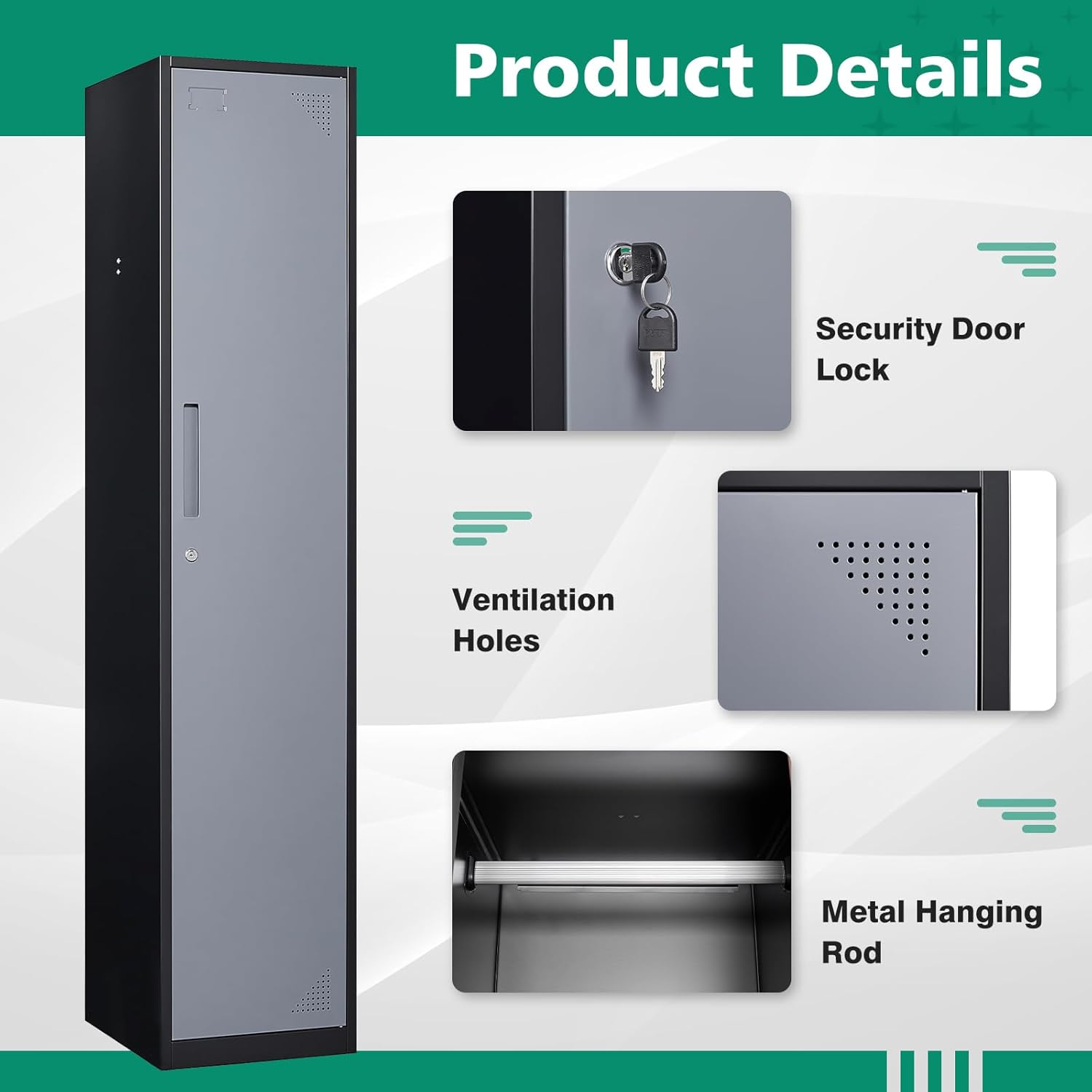 Metal Lockers for Employees,71" Steel Storage Cabinet with 6 Door Lockable for Office Staff,Home,Gym,School (Grey White)