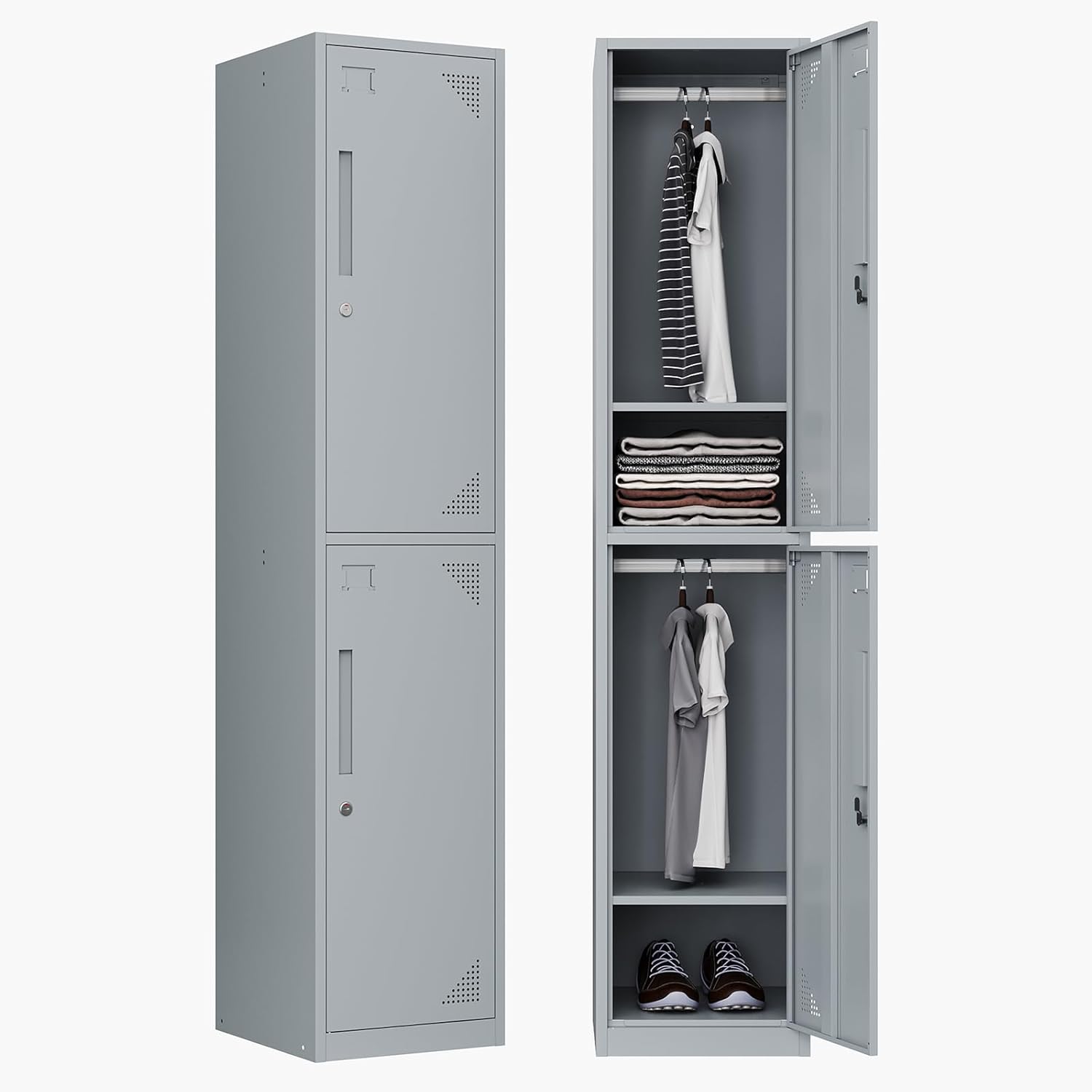 Metal Lockers for Employees,71" Steel Storage Cabinet with 6 Door Lockable for Office Staff,Home,Gym,School (Grey White)