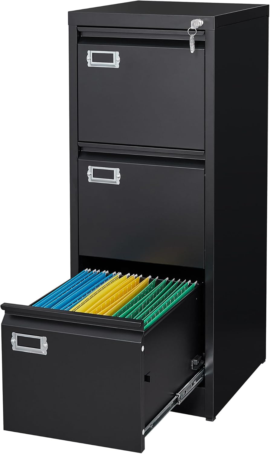 2 Drawer File Cabinet with Lock,Metal Office Small Filing Cabinets for Home Office,Storage Letter,Black-Easy Assemble