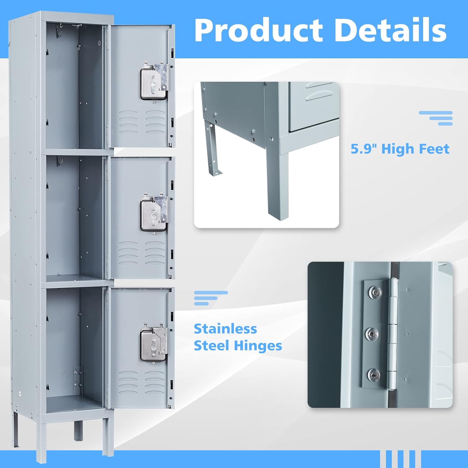 Storage Lockers with Lock Door,Metal Storage Cabinet 4 Tier for Employees, School,Gym, Home,Office(4 Door-Gray)