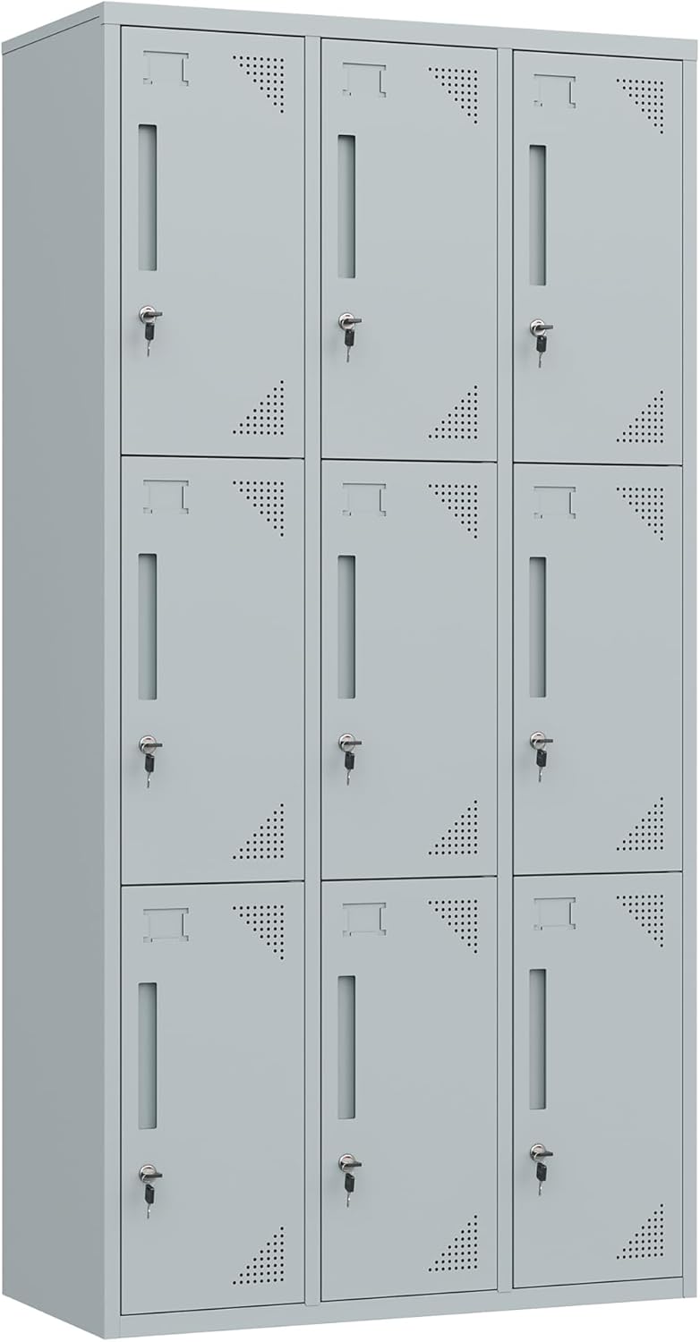 Metal Lockers for Employees,71" Steel Storage Cabinet with 6 Door Lockable for Office Staff,Home,Gym,School (Grey White)