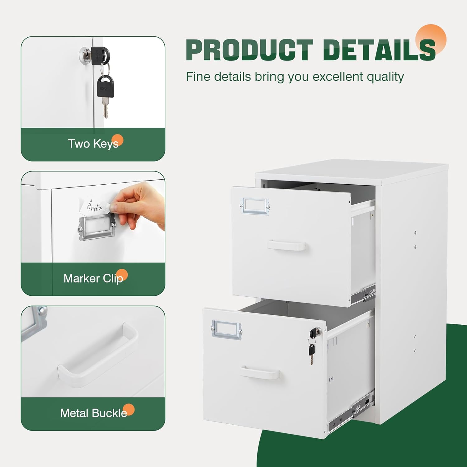 2 Drawer File Cabinet with Lock,Metal Office Filing Cabinets for Home Office,Storage Letter,Easy Assemble