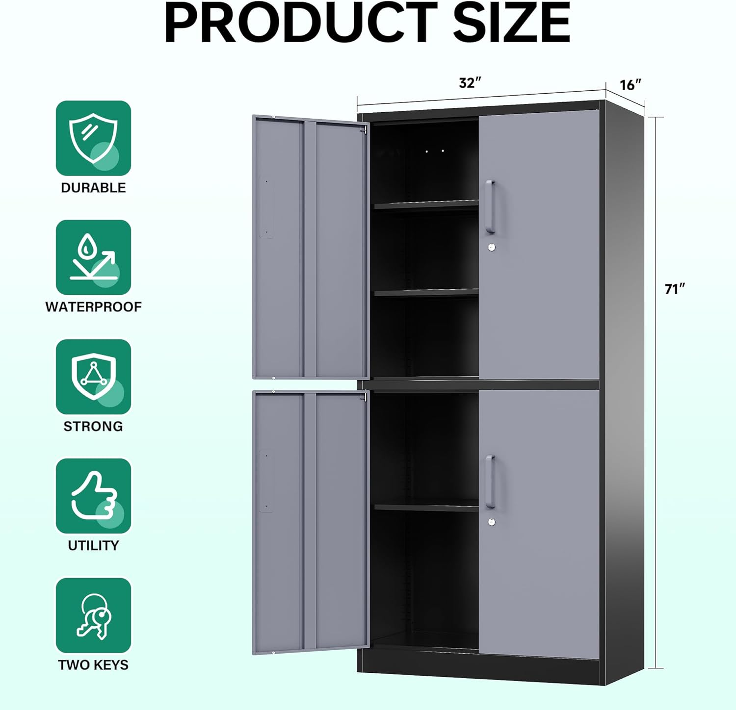 Metal Storage Cabinets with Lock, Small Locker Steel Cabinets, Adjustable Shelves 2 Doors for Home,Office, Warehouse,Garage(Black-36)