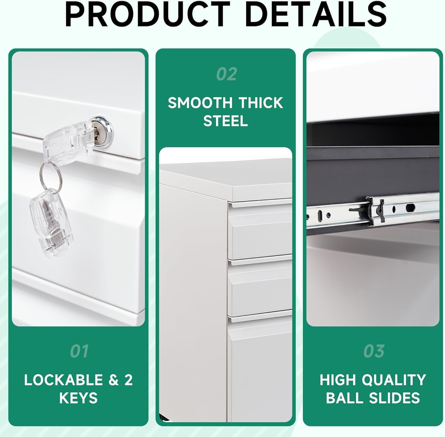 3 Drawer Mobile File Cabinet with Lock,Under Desk Metal Filing Cabinets for Home Office Organizer Letters/Legal/A4((Fully Assembled-Black)