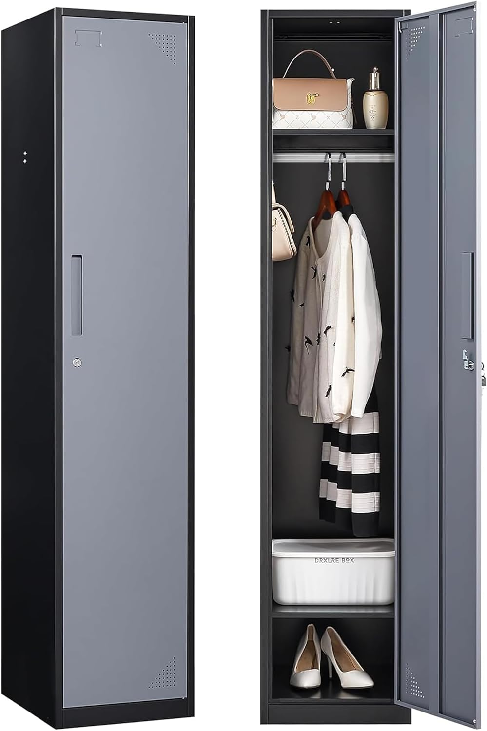 Metal Lockers for Employees,71" Steel Storage Cabinet with 6 Door Lockable for Office Staff,Home,Gym,School (Grey White)