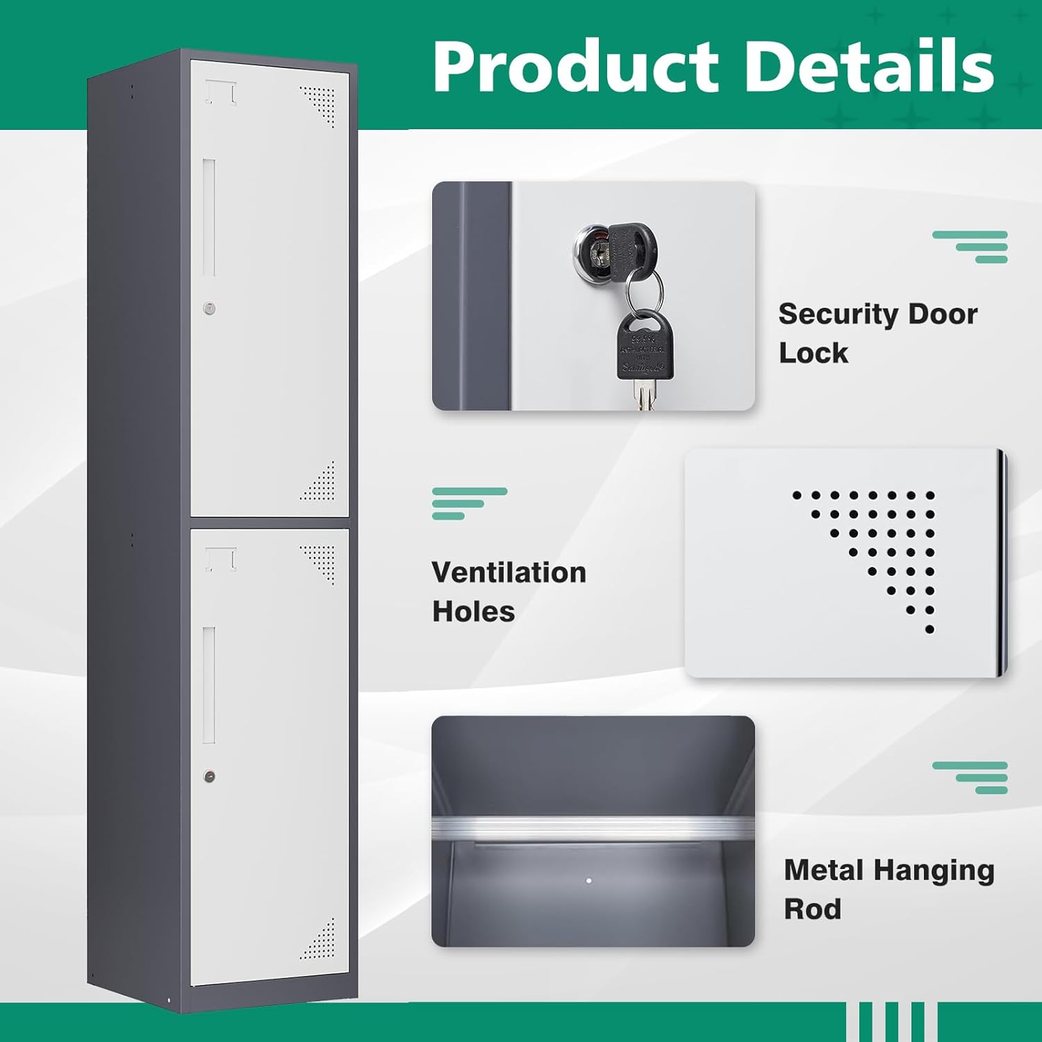 Metal Lockers for Employees,71" Steel Storage Cabinet with 6 Door Lockable for Office Staff,Home,Gym,School (Grey White)