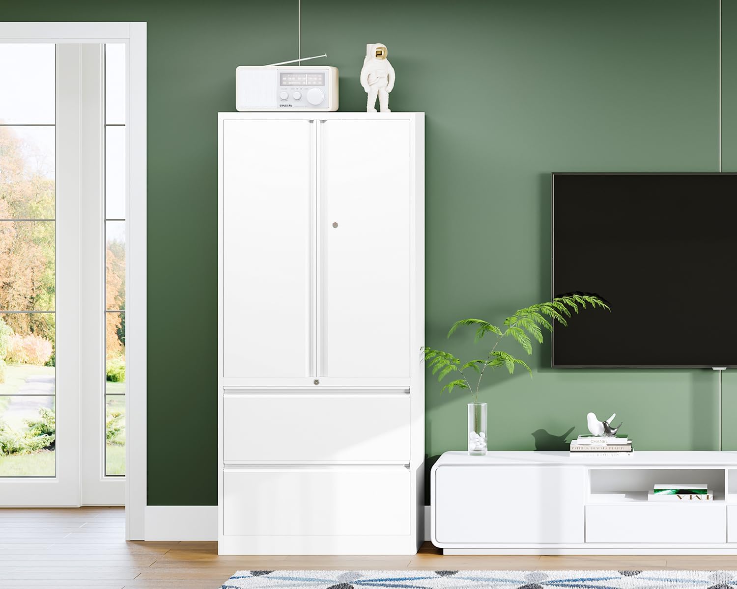 Metal Storage Cabinets for Home Office,File Cabinet-2 Drawers with Lock and Adjustable Shelves-Hang Legal/Letter/A4/F4 Size Filing-White