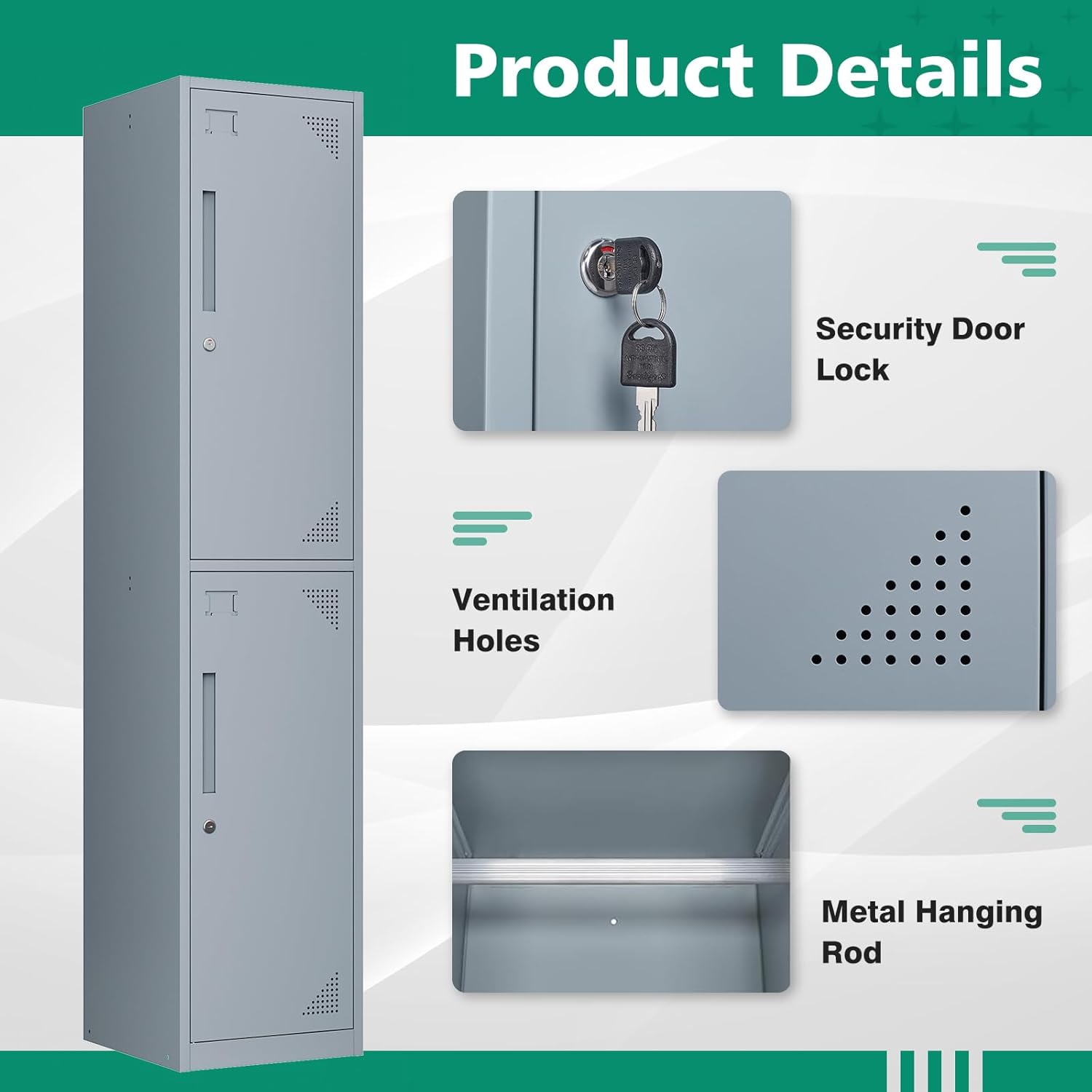 Metal Lockers for Employees,71" Steel Storage Cabinet with 6 Door Lockable for Office Staff,Home,Gym,School (Grey White)