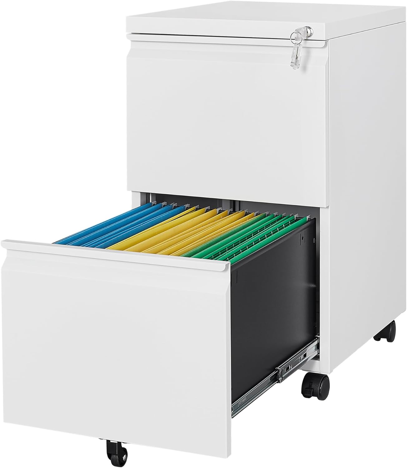 3 Drawer Mobile File Cabinet with Lock,Under Desk Metal Filing Cabinets for Home Office Organizer Letters/Legal/A4((Fully Assembled-Black)