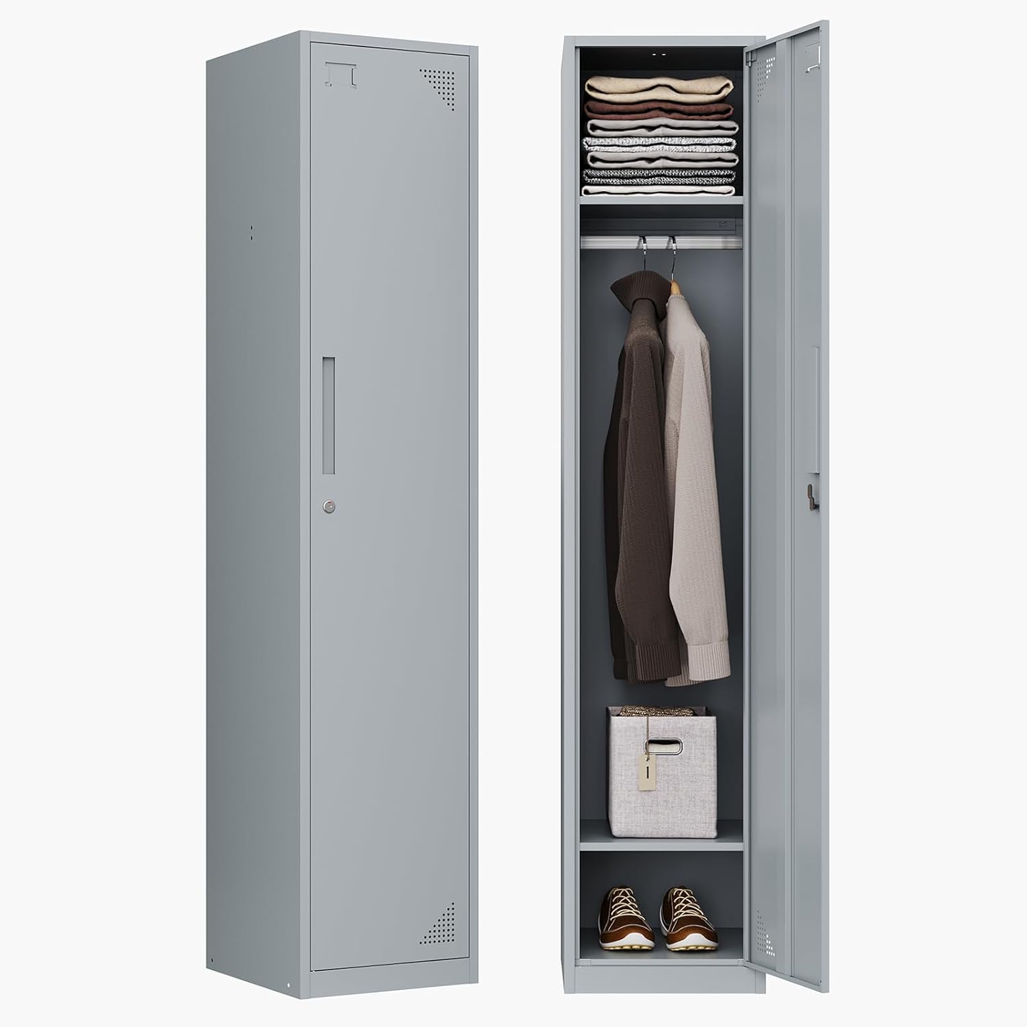 Metal Lockers for Employees,71" Steel Storage Cabinet with 6 Door Lockable for Office Staff,Home,Gym,School (Grey White)