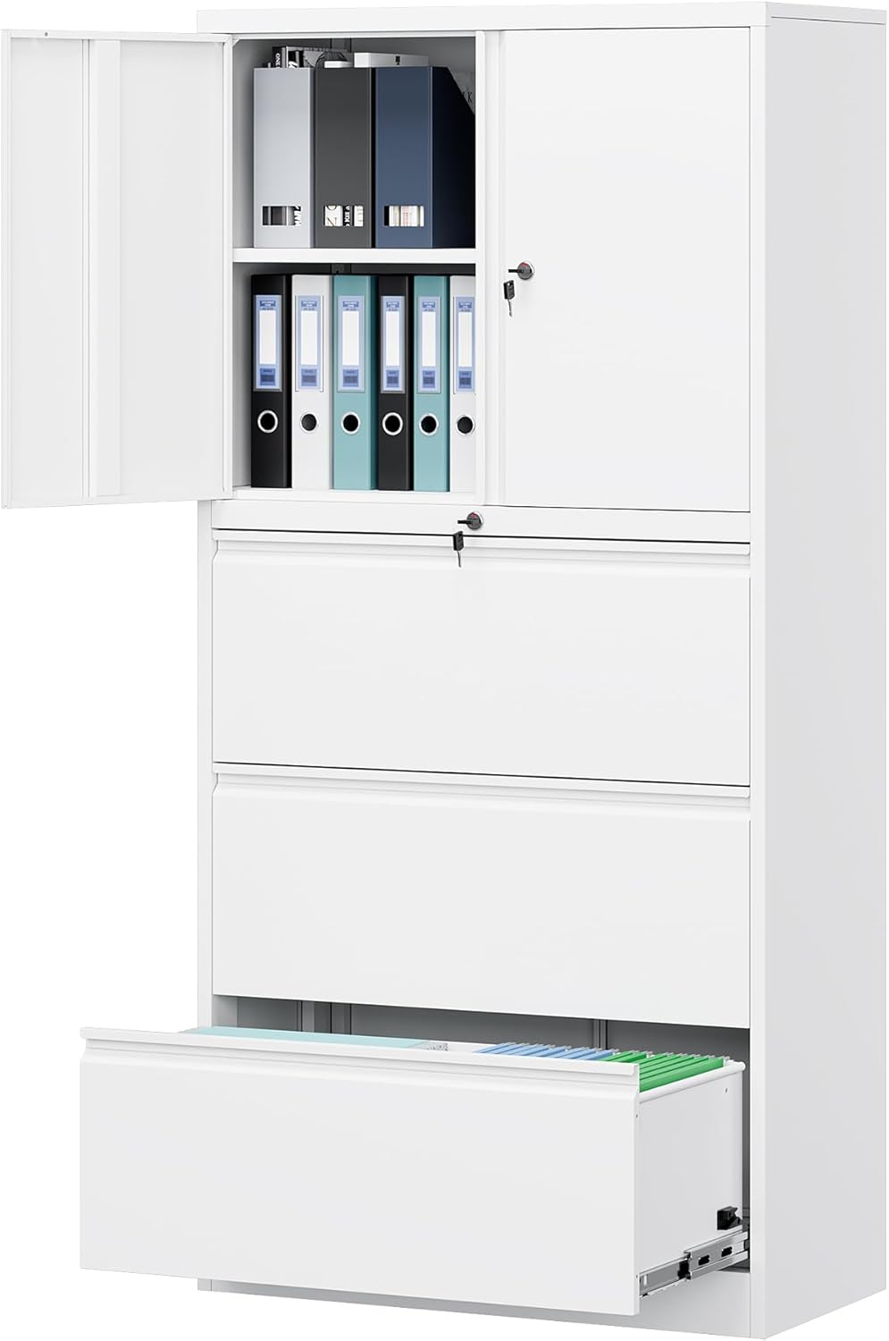 Metal Storage Cabinets for Home Office,File Cabinet-2 Drawers with Lock and Adjustable Shelves-Hang Legal/Letter/A4/F4 Size Filing-White