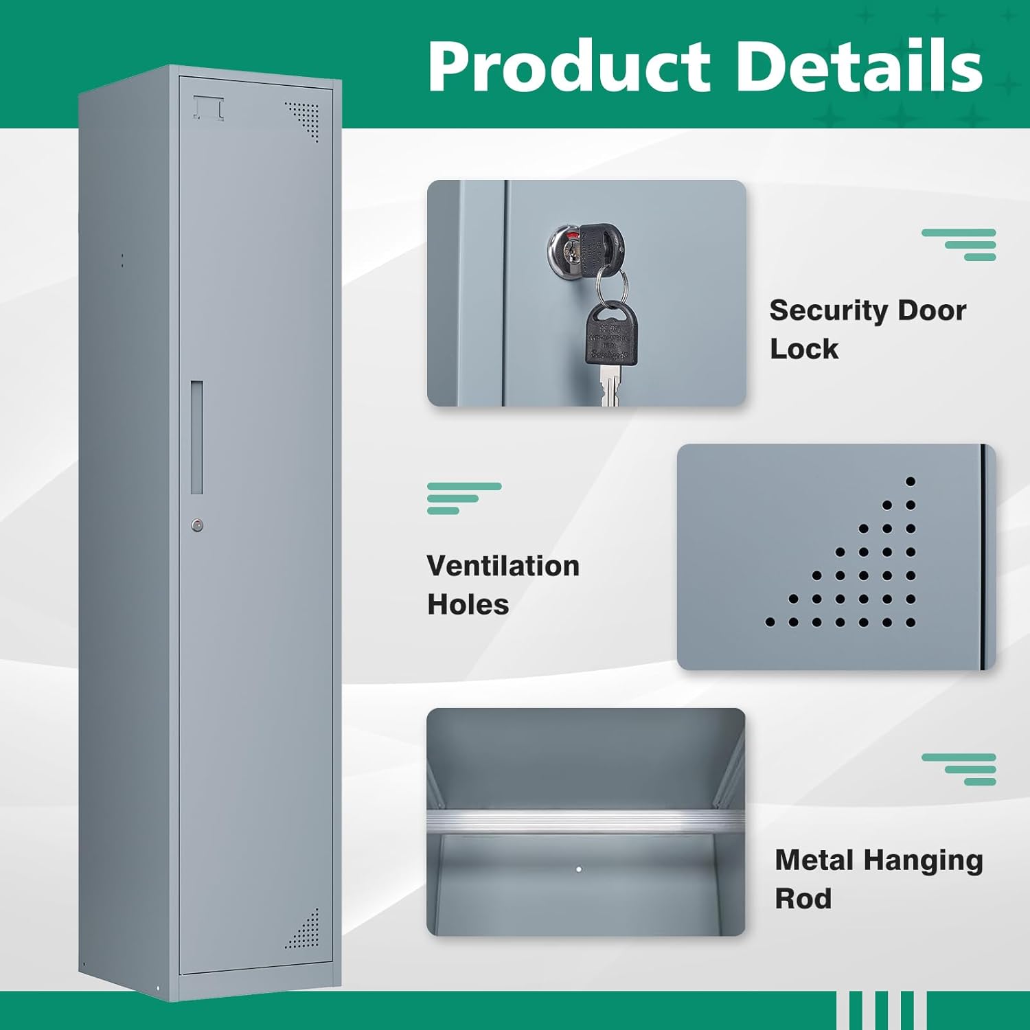 Metal Lockers for Employees,71" Steel Storage Cabinet with 6 Door Lockable for Office Staff,Home,Gym,School (Grey White)