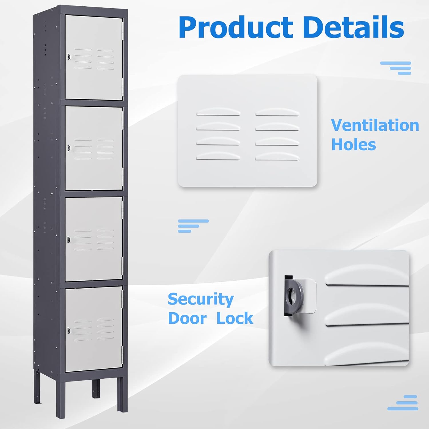 Storage Lockers with Lock Door,Metal Storage Cabinet 4 Tier for Employees, School,Gym, Home,Office(4 Door-Gray)