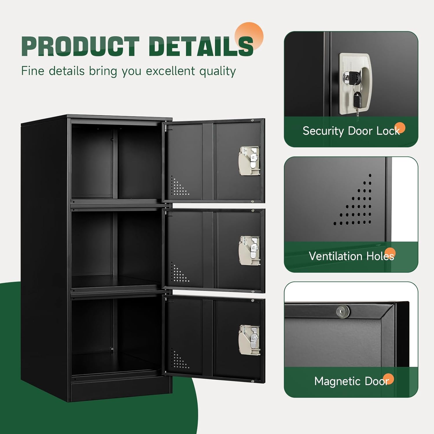 3 Door File Cabinet with Lock,4 Tier Metal Office Storage Small Filing Cabinets for Home Office,Easy Assemble