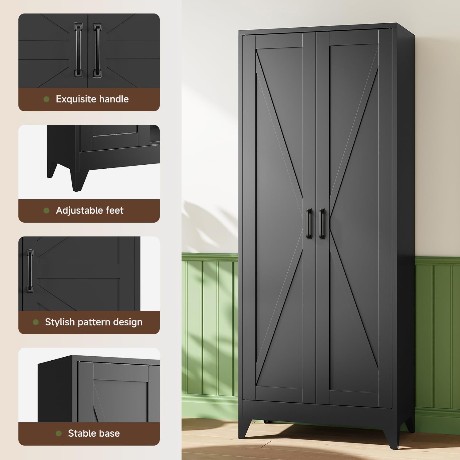 Storage Cabinet with Doors and Shelves,Small Freestanding Bathroom Floor Metal Cabinets -White