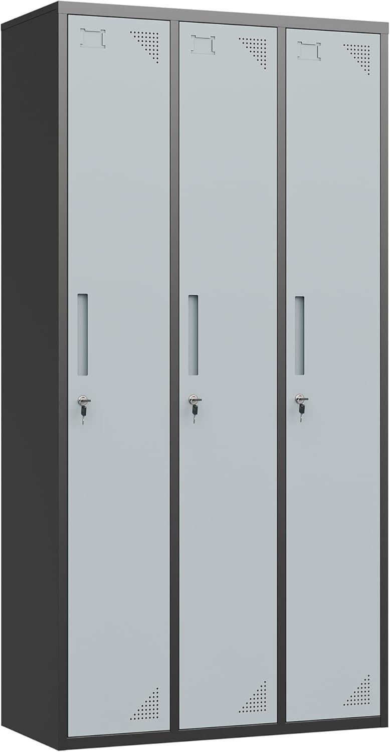 Metal Lockers for Employees,71" Steel Storage Cabinet with 6 Door Lockable for Office Staff,Home,Gym,School (Grey White)