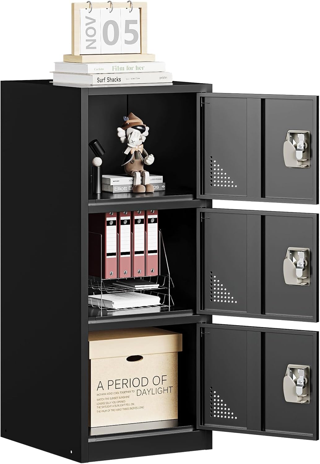 3 Door File Cabinet with Lock,4 Tier Metal Office Storage Small Filing Cabinets for Home Office,Easy Assemble