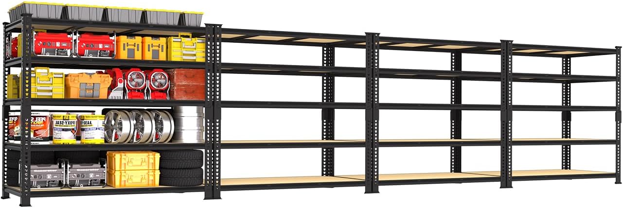 Adjustable Heavy Duty Metal Shelving Unit for Garage, Pantry & Basement Storage, 48"W x 24"D x 72"H, Black
