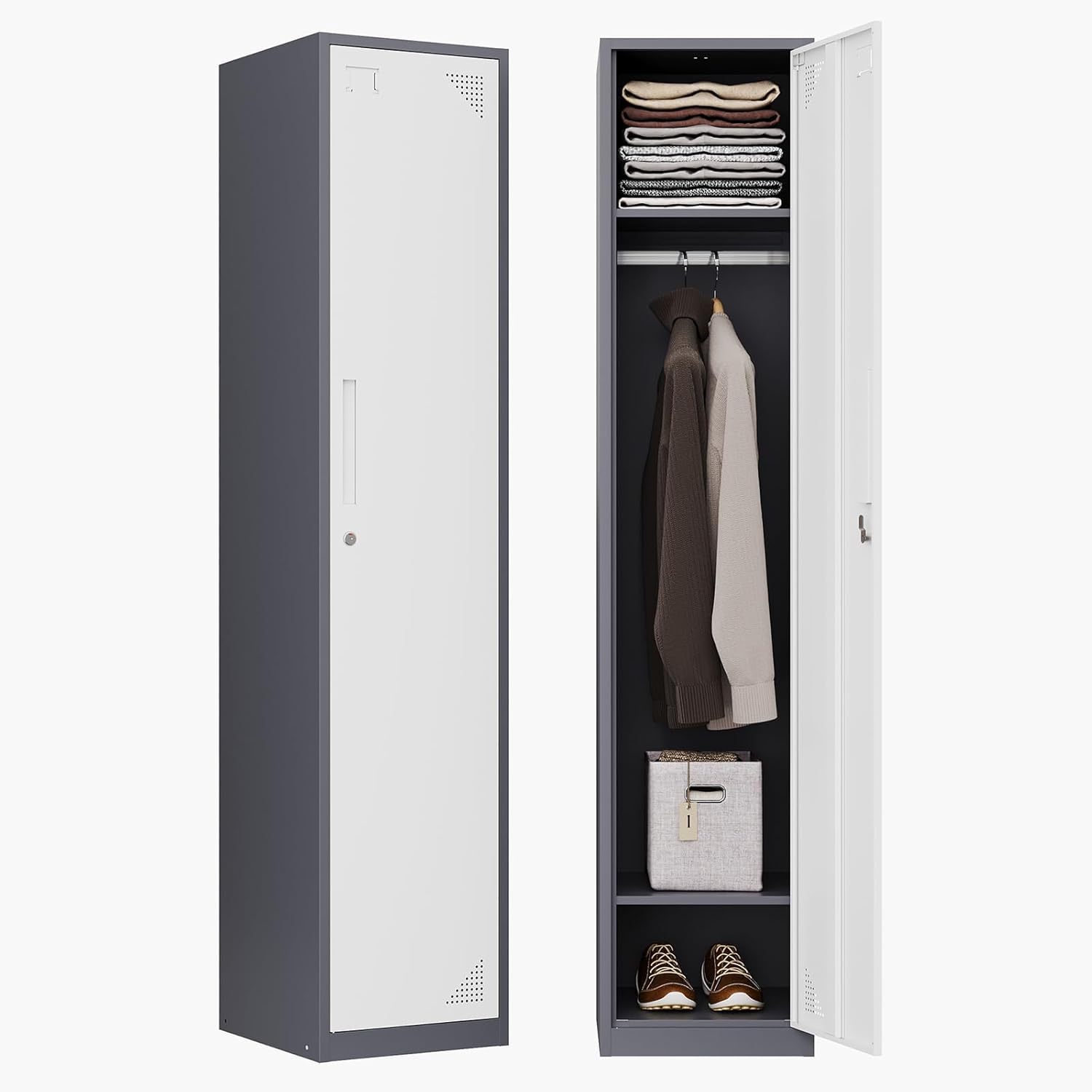 Metal Lockers for Employees,71" Steel Storage Cabinet with 6 Door Lockable for Office Staff,Home,Gym,School (Grey White)