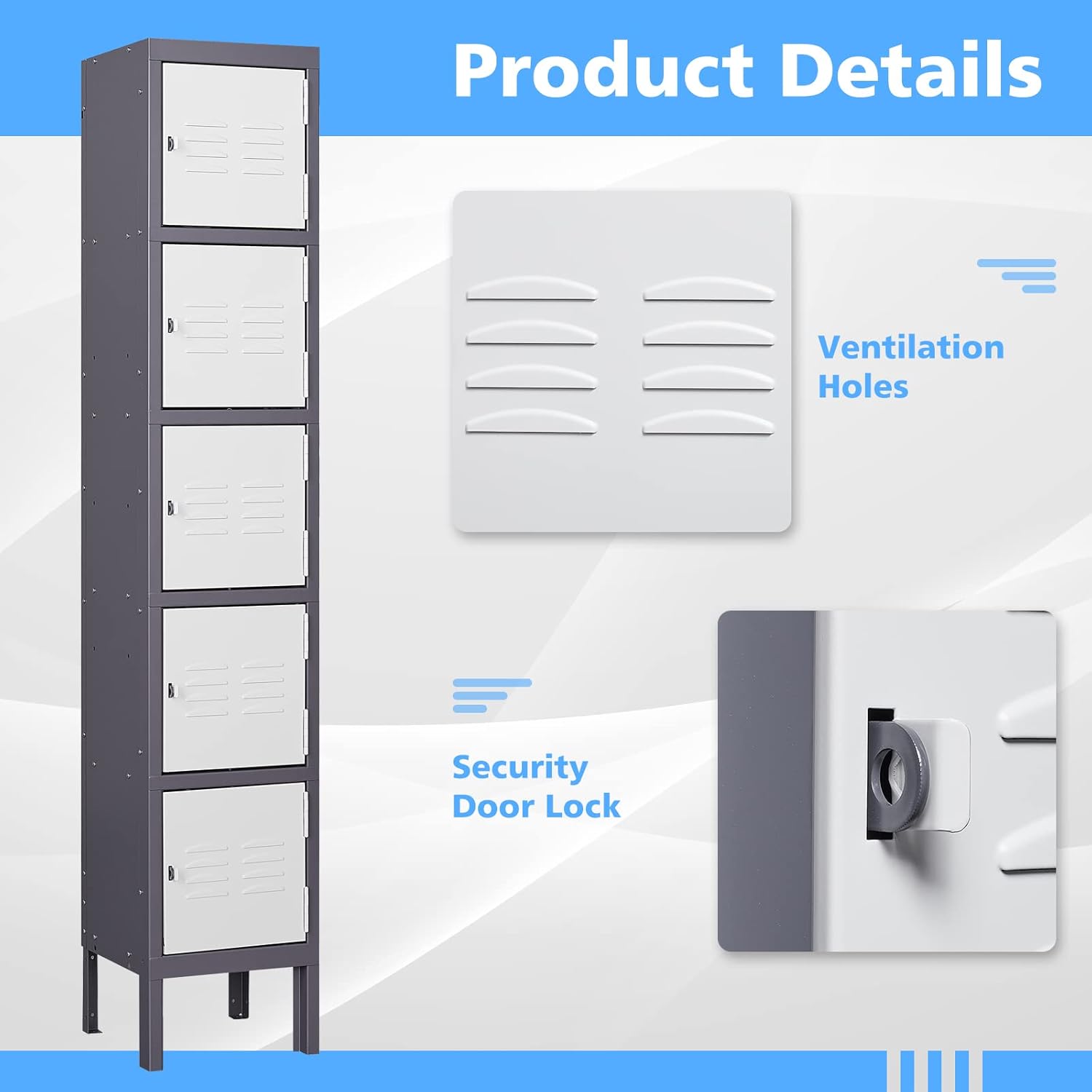 Storage Lockers with Lock Door,Metal Storage Cabinet 4 Tier for Employees, School,Gym, Home,Office(4 Door-Gray)