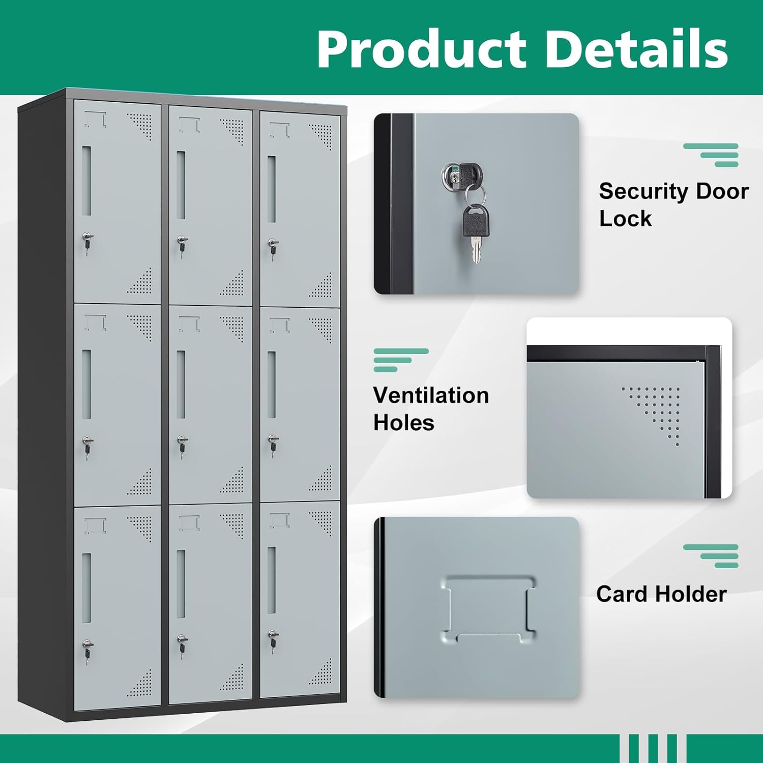 Metal Lockers for Employees,71" Steel Storage Cabinet with 6 Door Lockable for Office Staff,Home,Gym,School (Grey White)