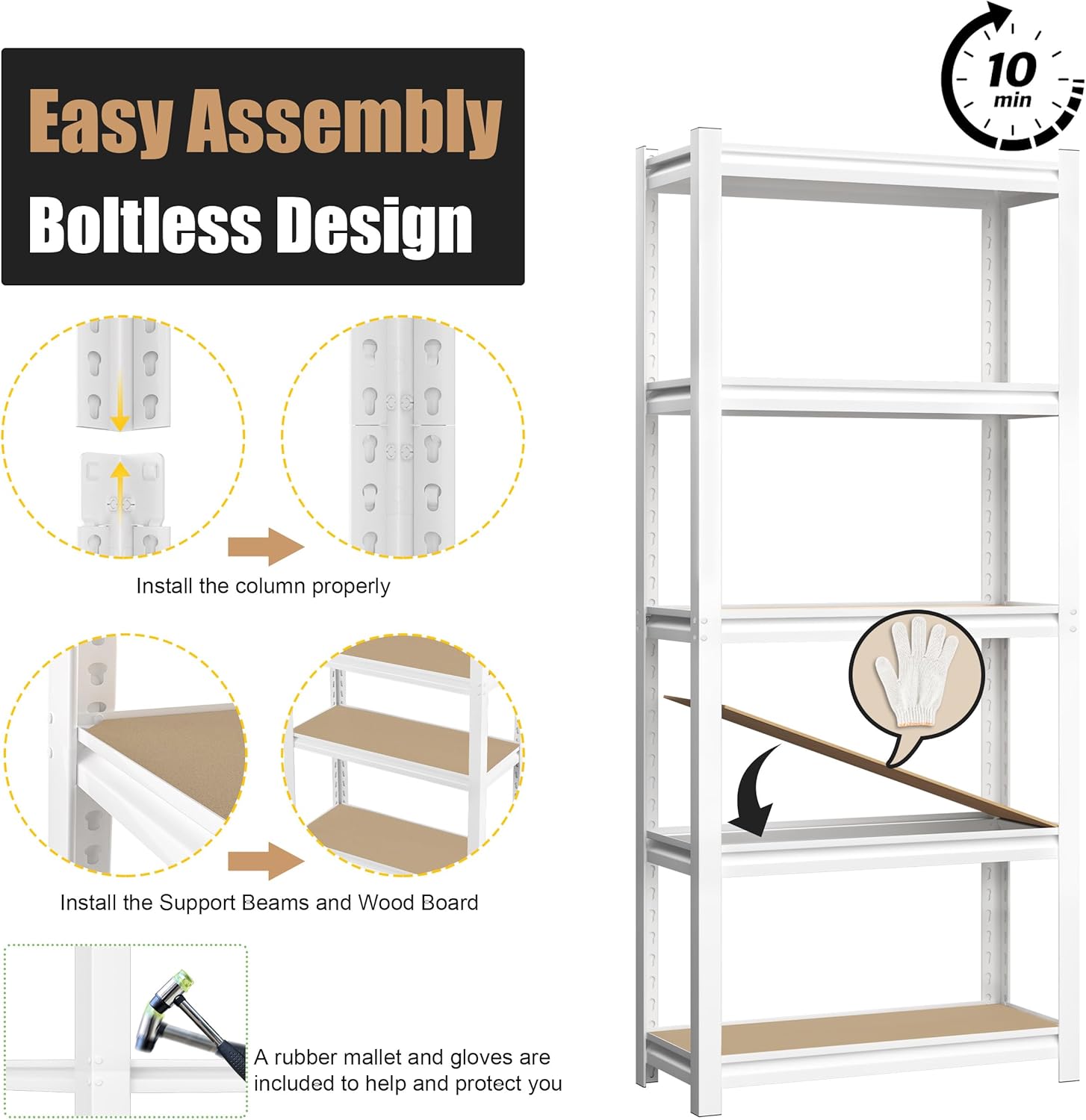 5-Tier Adjustable Bookshelf, Modern Open Storage Shelf for Living Room, Bedroom & Office, 27.6"W x 11.8"D x 59.8"H, White