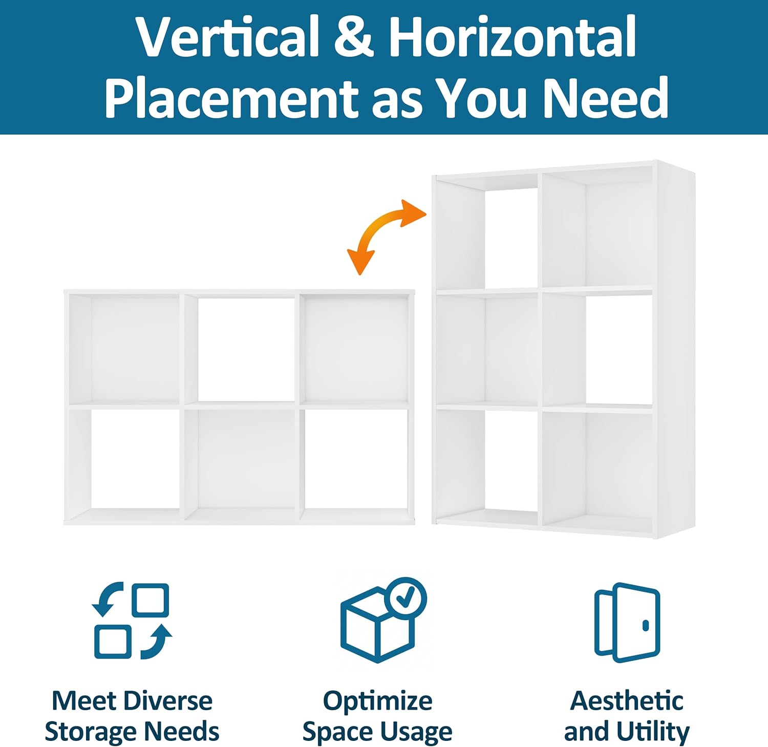 Stackable 6-Cube Storage Organizer, Wooden Open Cubby Shelf for Closet, Bedroom & Toy Storage, White