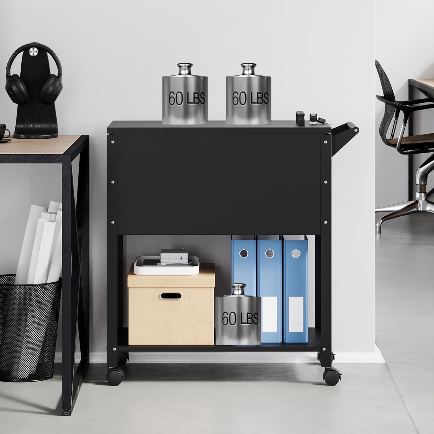 Mobile File Cabinet with Lock-Rolling Filing Cart with Wheels-Hanging Letter/A4/F4/Legal Size Movable Pull-Out File Folder for Home Office-Black