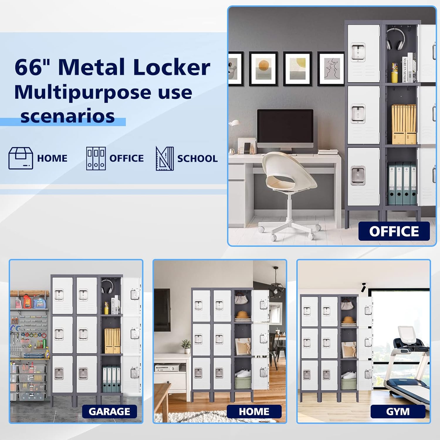 Storage Lockers with Lock Door,Metal Storage Cabinet 4 Tier for Employees, School,Gym, Home,Office(4 Door-Gray)