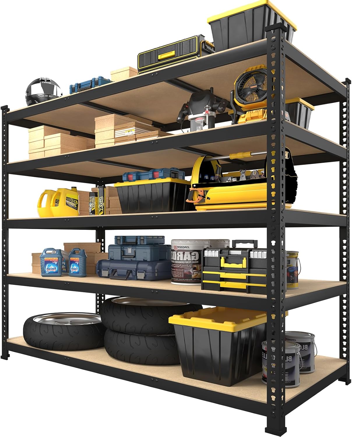 5-Tier Heavy Duty Metal Storage Shelves, Adjustable Utility Rack for Garage, Pantry & Closet, 28"W x 12"D x 59"H, Black