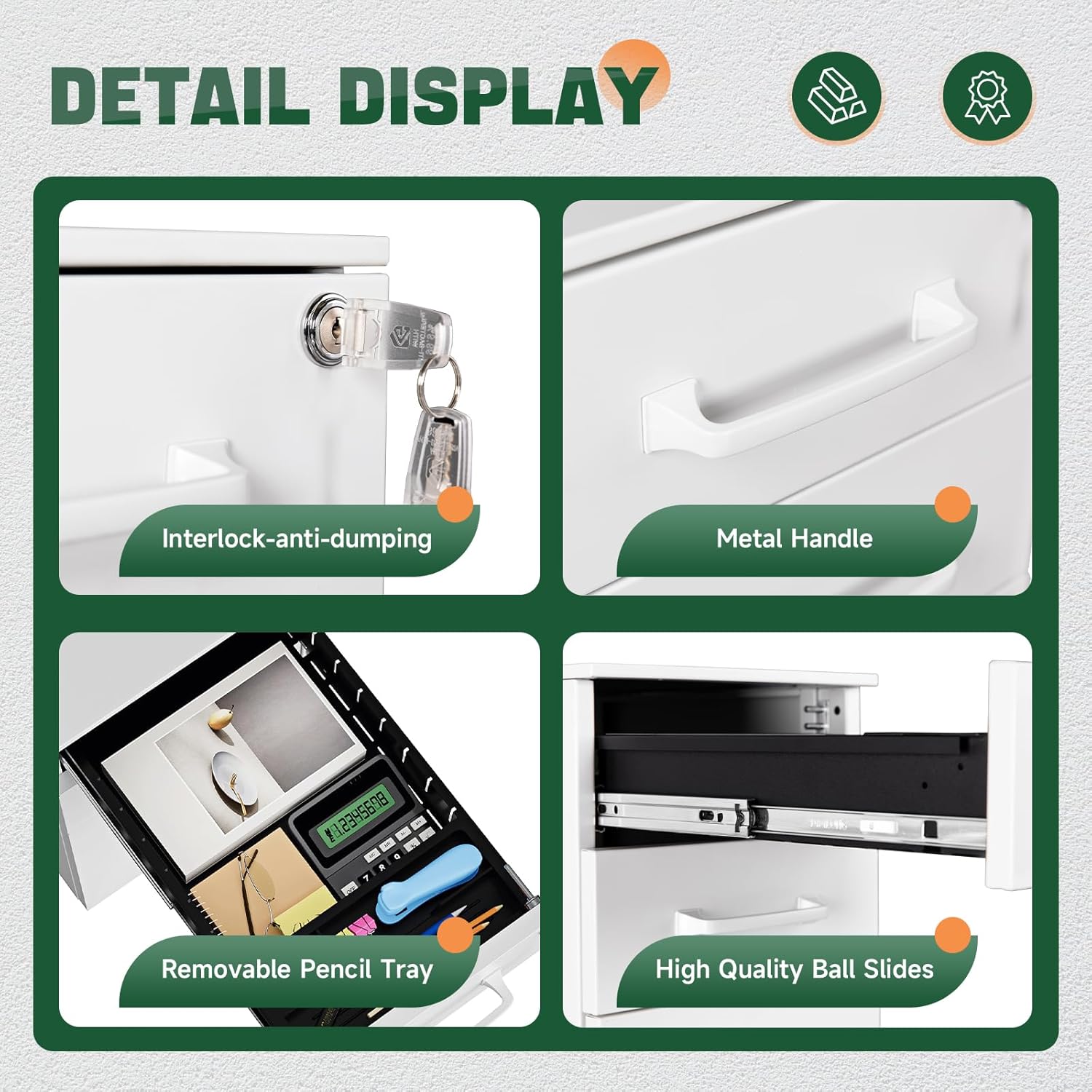 3 Drawer Mobile File Cabinet with Lock,Under Desk Metal Filing Cabinets for Home Office Organizer,Small Rolling Printer Stand with Wheels,for Letters/Legal/A4(Assembly Required) (White)