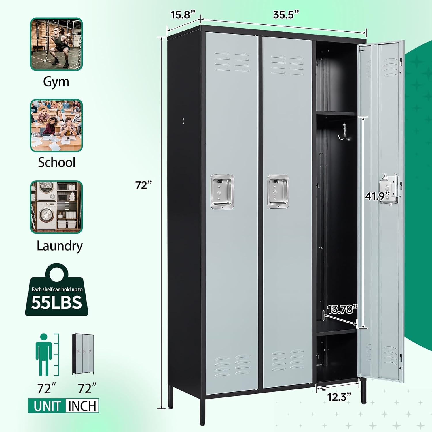 Metal Lockers for Employees-6 Door Storage Locker with Shelves and Lockable Steel Cabinet for School,Gym,Office,Staff (Gray, 6 Door)