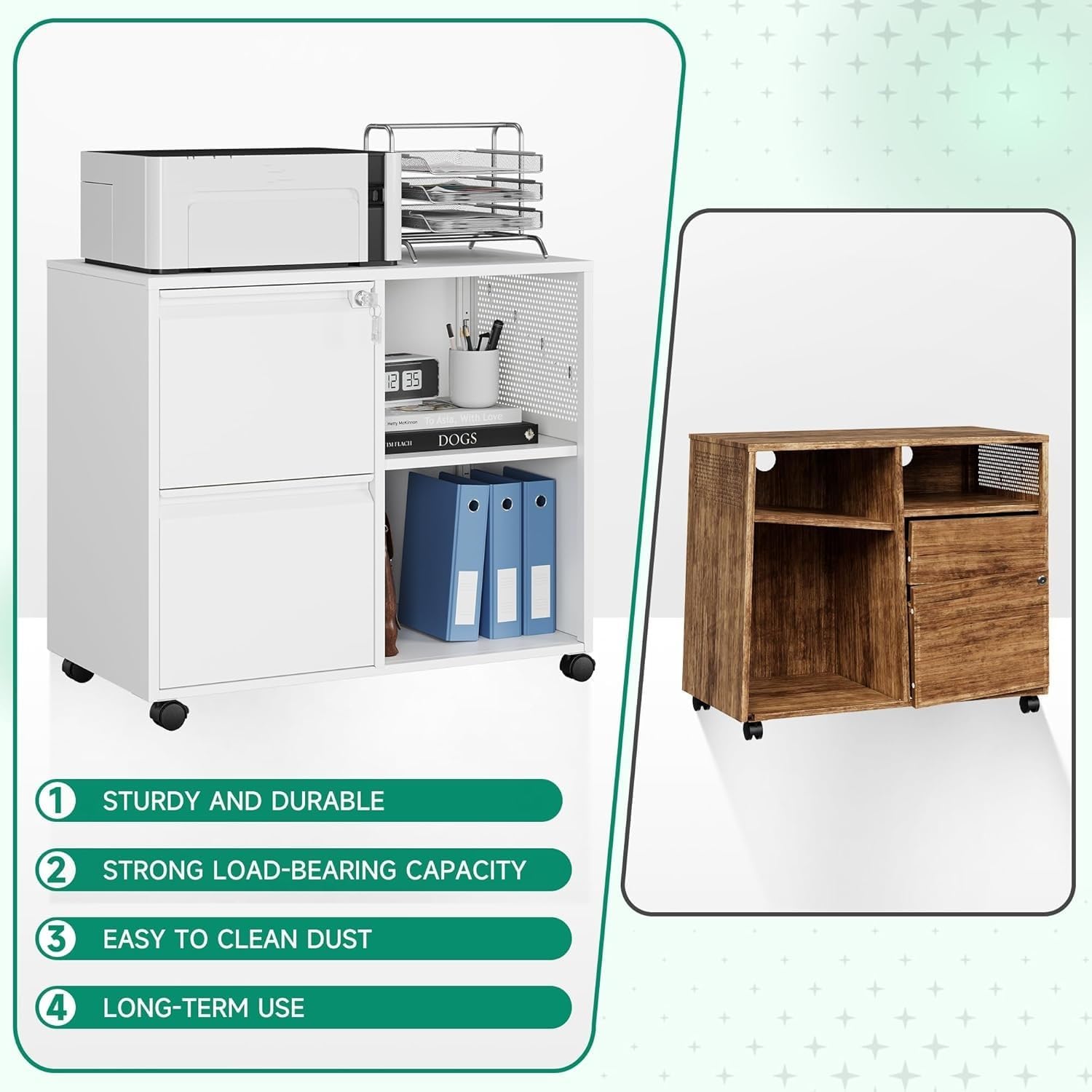 Mobile 3 Drawer File Cabinet with Lock-Metal Lateral Rolling Printer Stand Filing Cabinets for Home Office-Storage A4/F4/Letter (Black)