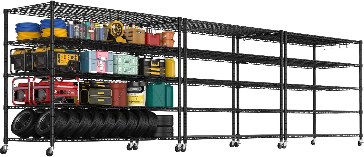 6-Tier Heavy Duty Wire Shelving with Wheels, Adjustable NSF-Certified Steel Storage Rack for Kitchen, Garage & Laundry, 36"W x 16"D x 79"H