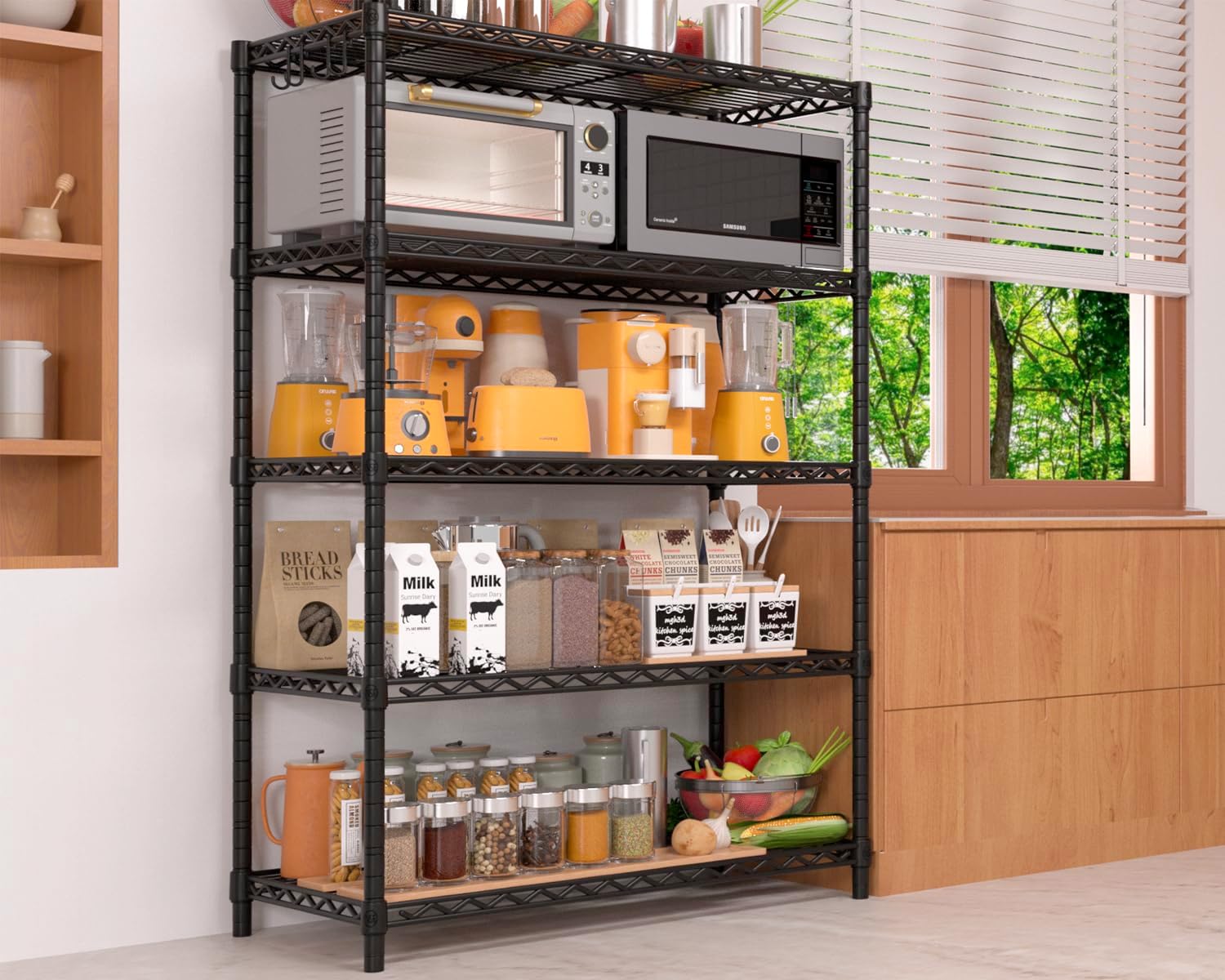 5-Tier Heavy Duty Wire Shelving Unit, Adjustable NSF-Certified Steel Storage Rack for Garage, Kitchen & Pantry, 35.5"W x 14"D x 72"H, Black