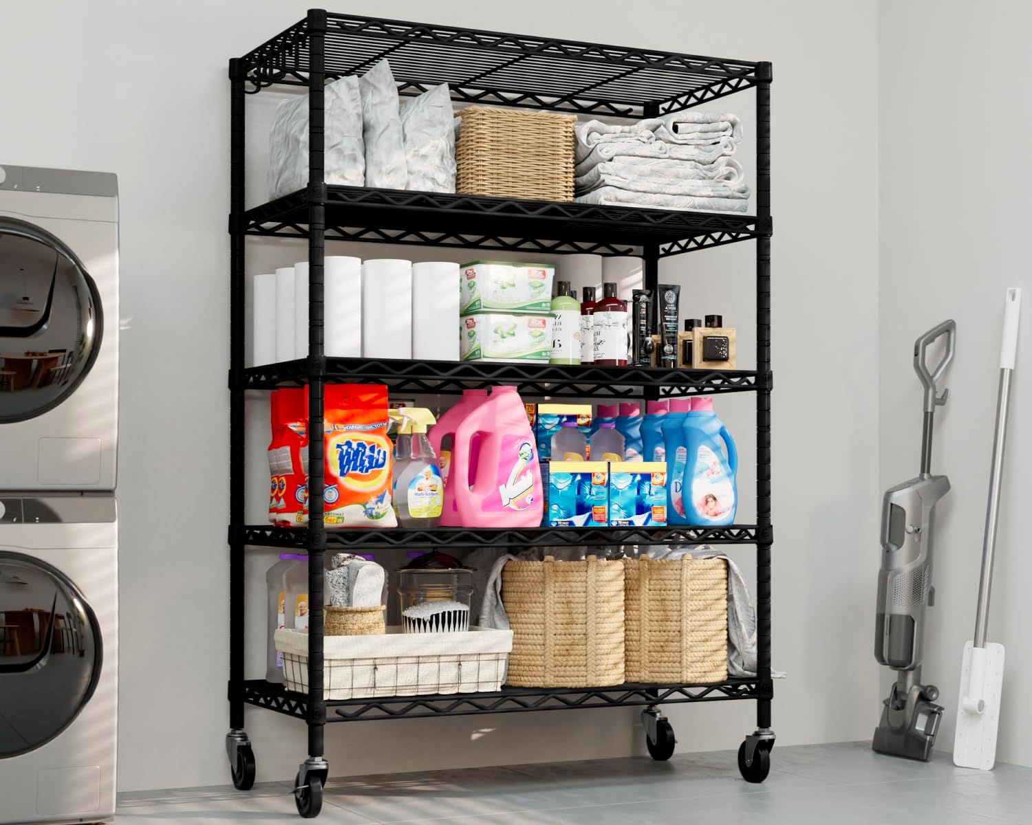 4-Tier Heavy Duty Wire Shelving with Wheels, Adjustable NSF-Certified Rolling Storage Rack for Garage & Pantry, 60"W x 24"D x 76"H