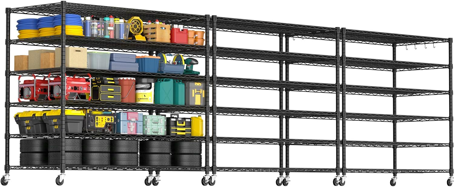 6-Tier Heavy Duty Wire Shelving with Wheels, Adjustable NSF-Certified Steel Storage Rack for Kitchen, Garage & Laundry, 36"W x 16"D x 79"H