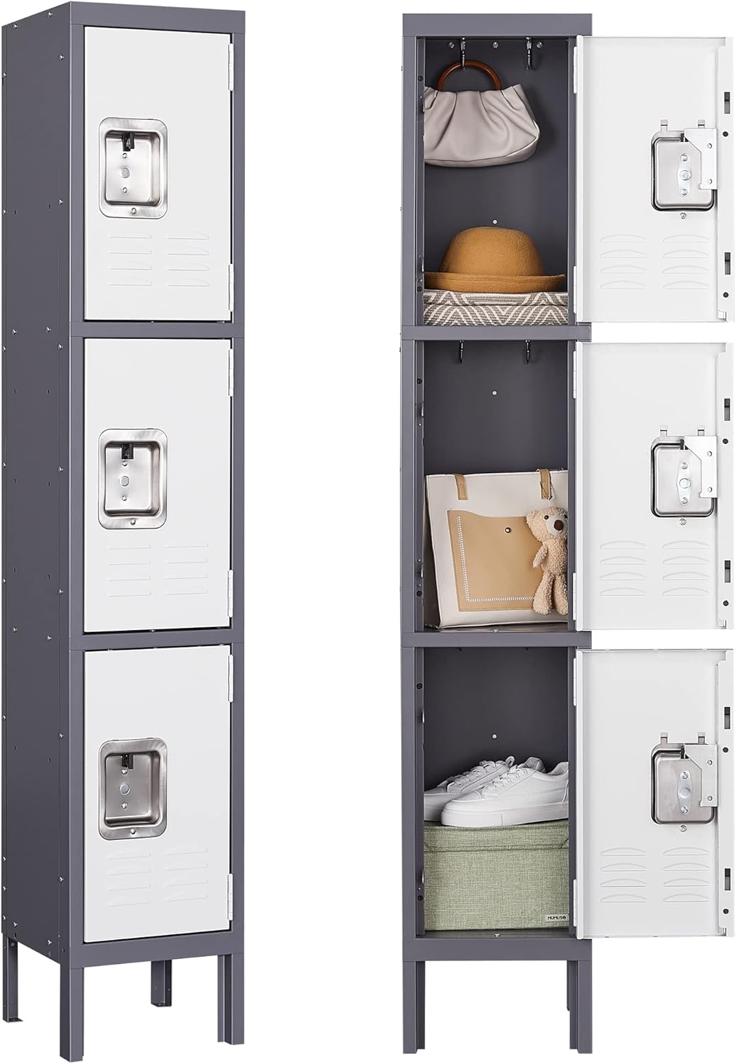 Storage Lockers with Lock Door,Metal Storage Cabinet 4 Tier for Employees, School,Gym, Home,Office(4 Door-Gray)