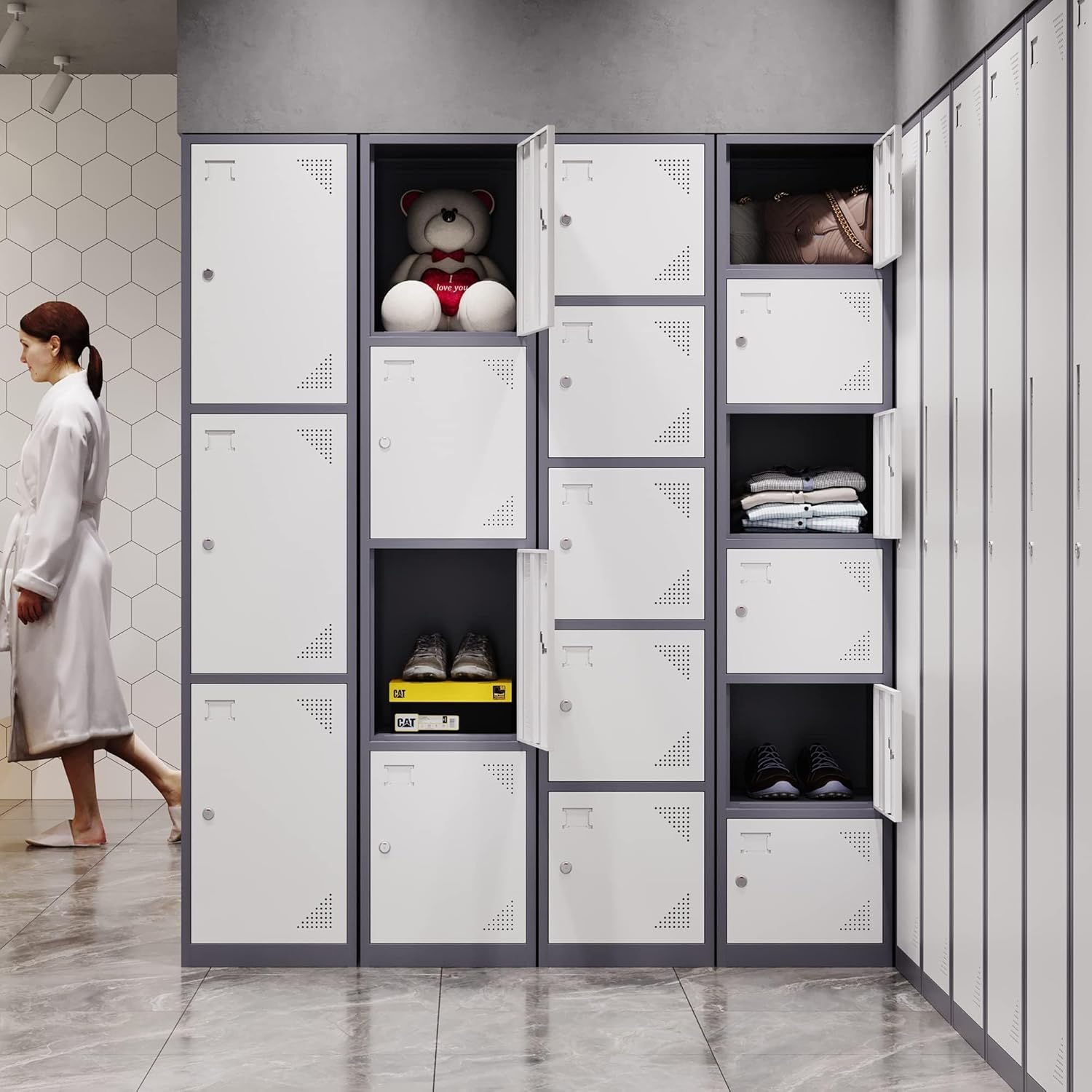 Metal Lockers for Employees,71" Steel Storage Cabinet with 6 Door Lockable for Office Staff,Home,Gym,School (Grey White)