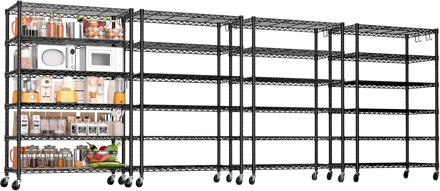 5-Tier Heavy Duty Wire Shelving with Wheels, Adjustable NSF-Certified Rolling Storage Rack for Kitchen, Garage & Laundry, 36"W x 14"D x 74"H