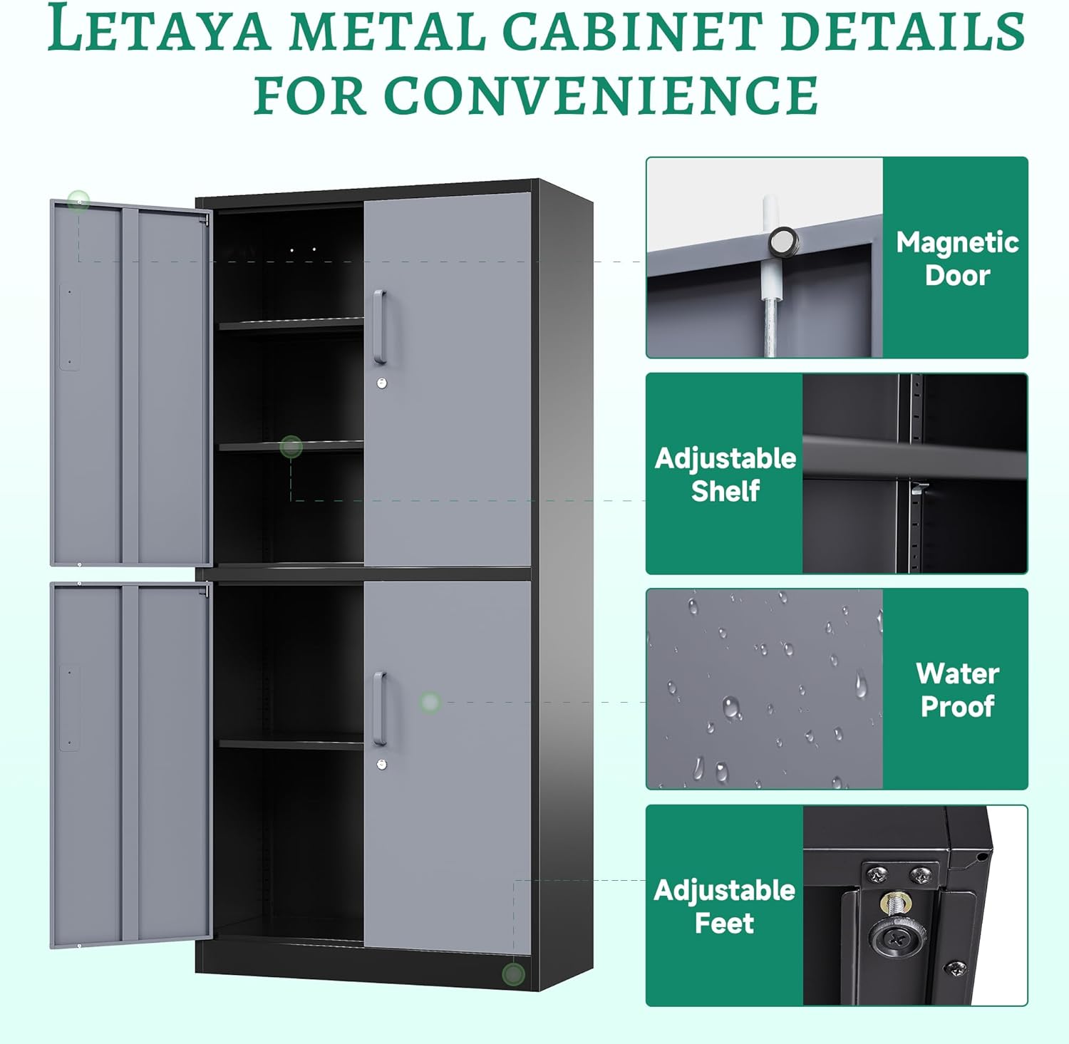 Metal Storage Cabinets with Lock, Small Locker Steel Cabinets, Adjustable Shelves 2 Doors for Home,Office, Warehouse,Garage(Black-36)